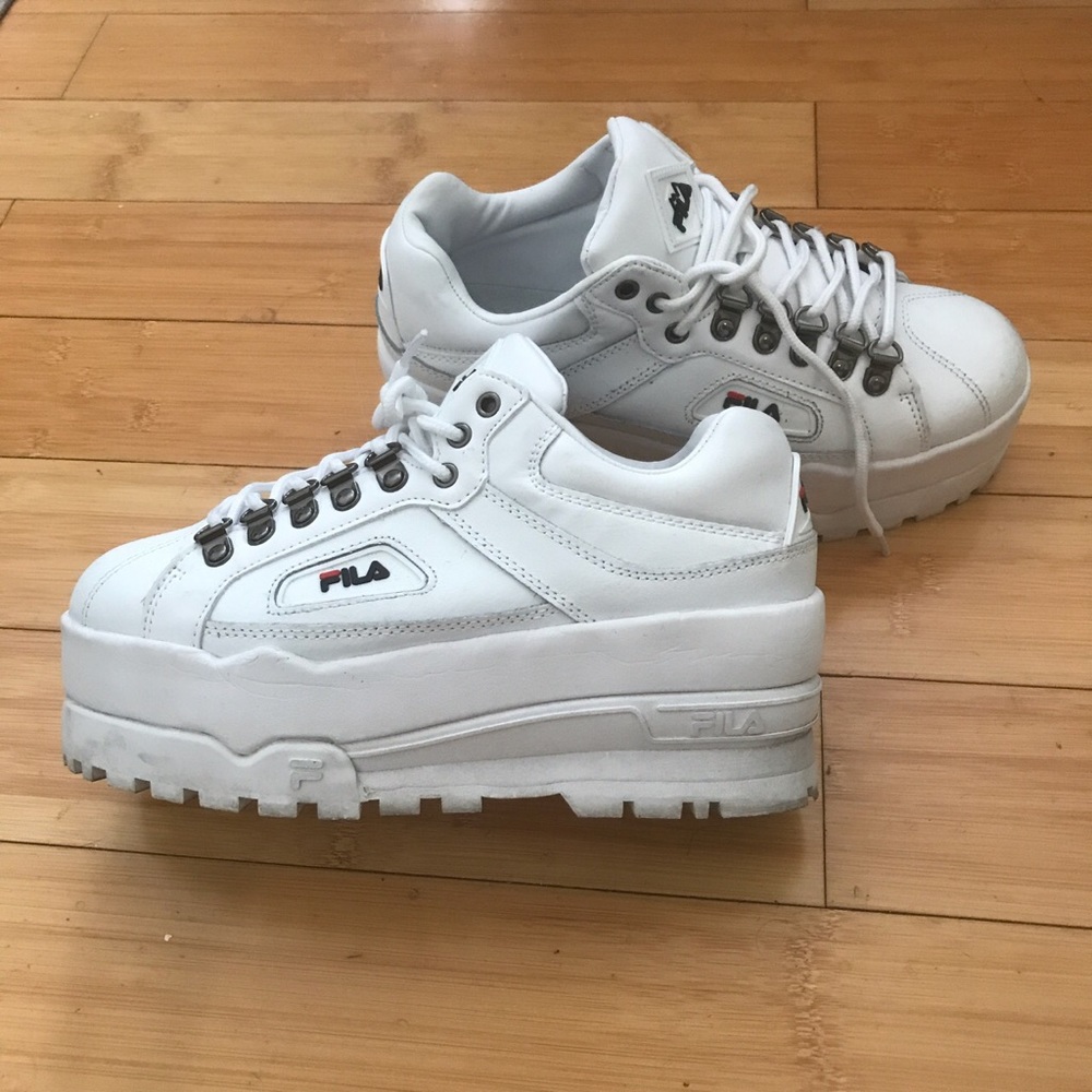 Chunky White Platforms: Fila Trailblazers